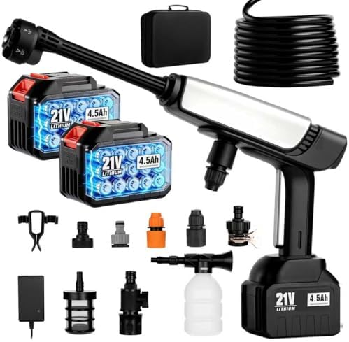 LEOTER cordless pressure washer with two 21V batteries and 6-in-1 nozzle